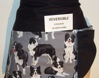 Handmade DOGS Border COLLIE server waitress waist apron Reversible with three pockets both sides 6071 R