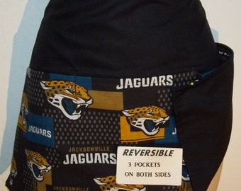 Handmade REVERSIBLE waitress waist apron  NFL JAGUARS with three pockets on both sides 3060 R