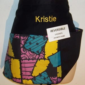 Sally Patchwork, Handmade server waitress waist apron Reversible with three pockets both sides   6032 R