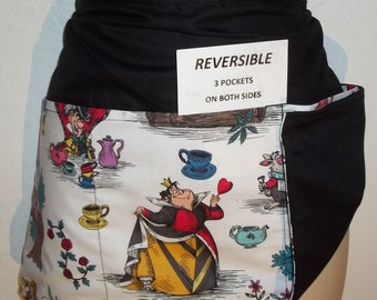 Handmade ALICE and Friends reversible server waitress waist apron with three pockets on both sides 6799 R