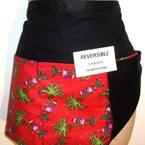 Palms & Flamingos Sparkle Christmas REVERSIBLE waitress/server aprons 3 pockets 1354 R