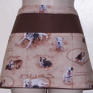 Handmade server waitress half apron Dogs Hugs  with three pockets 6588