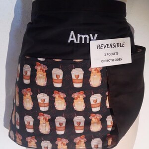 Coffee Gnomes Handmade Reversible server waitress waist apron with three pockets on both sides 6043 R