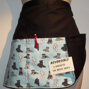 Reversible server waitress waist apron SCHNAUZER DOGS with three pockets each side  6012 R