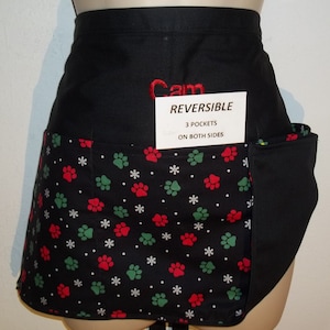Christmas PUPPPY PAWS and Snow Flakes waitress apron Reversible 3 pockets on each side 1375 R