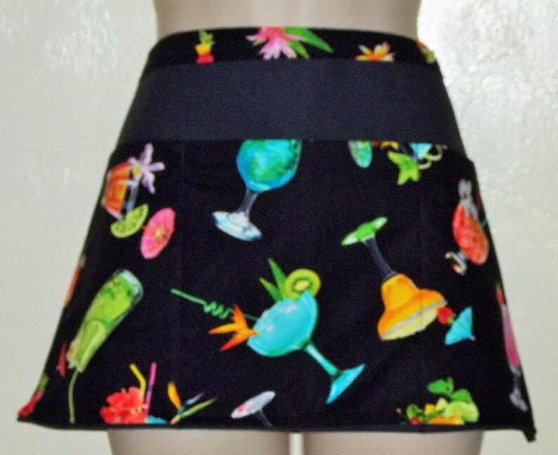 Handmade server waitress waist apron Cocktails drinks with three pockets 6354