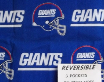 Handmade REVERSIBLE server waitress waist apron NFL New York Giants with three pockets on both sides 3084 R