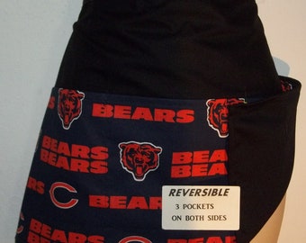 NFL Handmade REVERSIBLE server waitress waist apron CHICAGO Bears with three pockets on both sides 3078 R