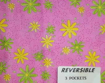 Reversible FLOWERS ON PINK server waitress waist apron with three pockets each side 6017 R