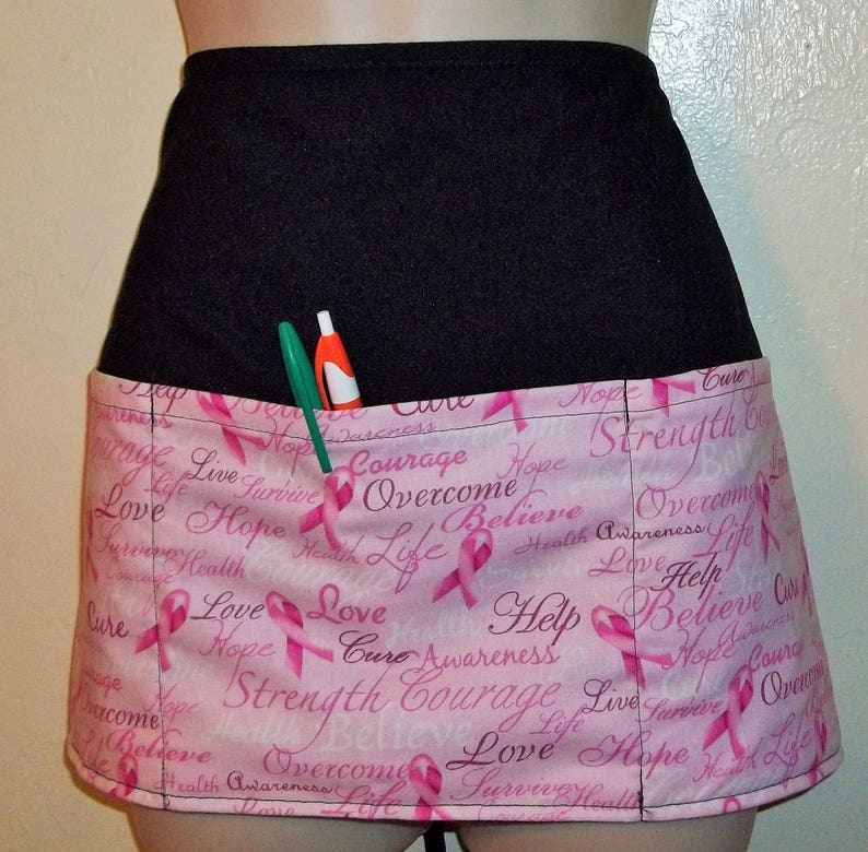 Handmade Reversible server waitress half apron Cancer Love with three pockets 6102 R