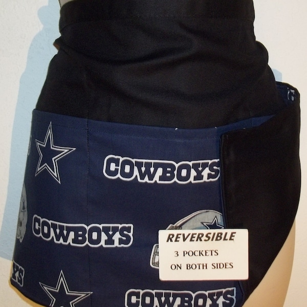 Handmade REVERSIBE Waitress waist apron NFL  Dallas Cowboys with three pockets on both sides 3090 R