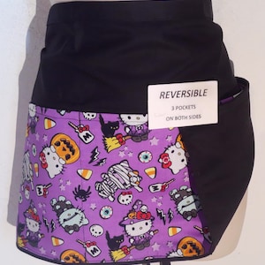 Halloween Kitty Handmade Reversible server waitress waist waiter apron with three pockets on each side 8021 R