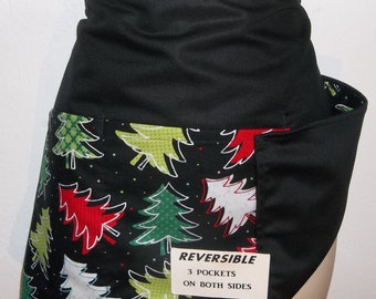 Christmas TREES  multi colored Waist apron Reversible 3 pockets on each side 1340 R