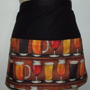 GLASSES OF BEER,  Handmade Reversible server waitress waist apron three pockets both sides 6767 R