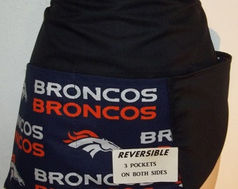 Handmade REVERSILBLE  server waitress waist apron NFL Denver Broncos with three pockets on both sides 3035 R