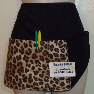 Leopard print Reversible server waitress waist apron with three pockets on both sides 6455 R