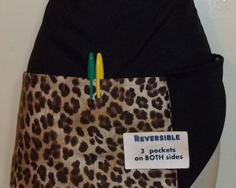 Reversible server waitress waist apron Leopard  print  with three pockets on both sides 6455 R