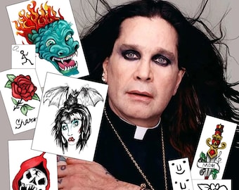 Ozzy Osbourne Tatouages temporaires | RÉALISTE | | grandeur nature  Fabriqué aux États-Unis | Skin Safe | Amovible