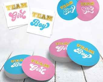 Gender Reveal Baby Shower Party Pack (190 pcs) | Autocollants Team Boy/Team Girl, sous-verres, tatouages temporaires | Fabriqué aux États-Unis | Fournitures de fête