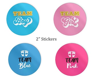 Double autocollant de révélation de genre (paquet de 100) | 2 » Team Boy/Team Girl ou Team Pink/Team Blue | Fournitures et décoration de fête de fête de bébé fabriquées aux États-Unis