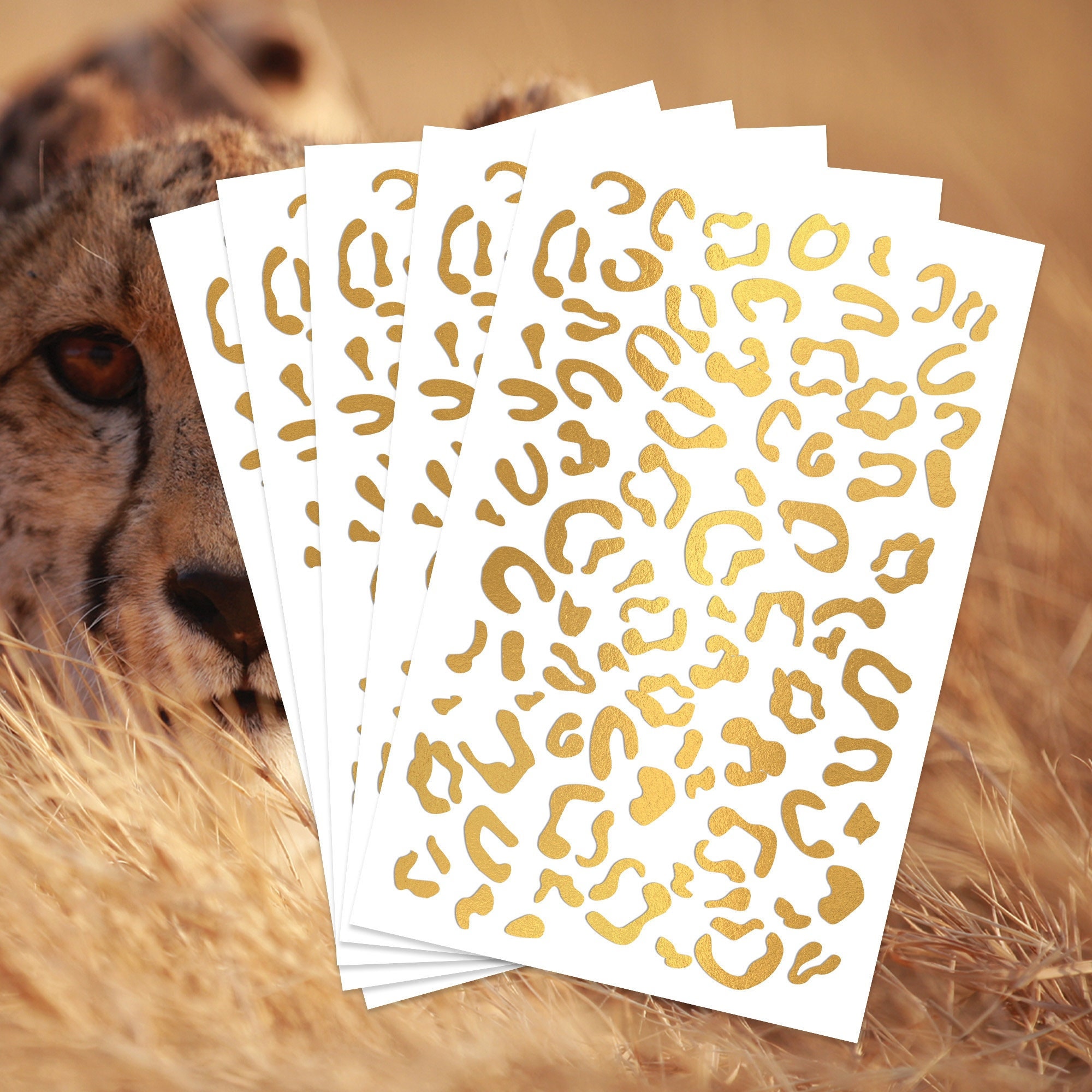 Gold Foil Cheetah Print Temporary Tattoo 5 Pack Skin Safe MADE in the USA Removable