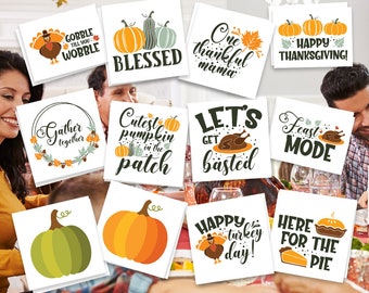 Thanksgiving Temporary Tattoo Party 24-Pack | Images et phrases sur le thème de l’automne | Fabriqué aux États-Unis | Sans danger pour la peau