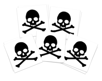 Tatouages temporaires Black Skull & Crossbones (pack de 25) | Skin Safe | MADE aux USA | Amovible