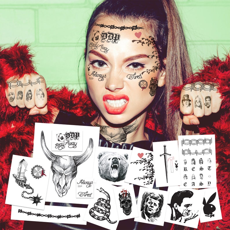 Rapper Face & Hand Temporary Tattoos: Malone Cosplay Kit - Etsy