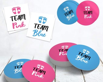 Gender Reveal Baby Shower Party Pack (190 pcs) | Autocollants Team Pink/Team Blue, sous-verres, tatouages temporaires | Fournitures de fête fabriquées aux États-Unis