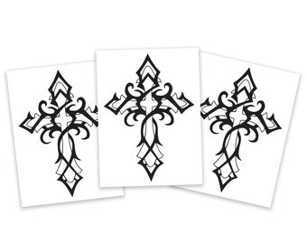 Tatouage temporaire Tribal Cross (3-Pack) | | sans danger pour la peau Fabriqué aux États-Unis| Amovible