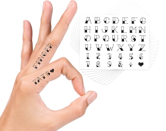 Lettres de tatouage temporaire Finger Tat (paquet de 10) | Skin Safe | FABRIQUÉ AUX ÉTATS-UNIS| Amovible