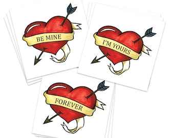Love Heart Temporary Tattoos: Valentine's Day Classic Style - Pack of 9