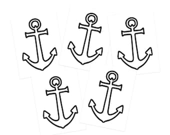 Black Line Art Anchor Tatouages temporaires | Paquet de 5 | | sans danger pour la peau Fabriqué aux États-Unis