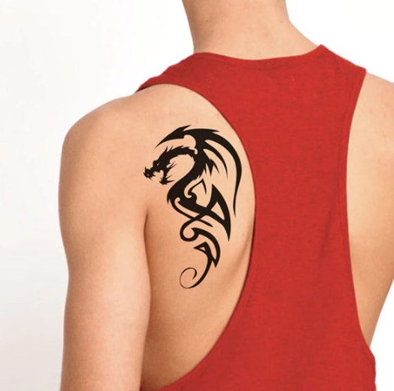 Big Dragon Temporary Tattoo Blackwork Dragon Tattoo Removable 