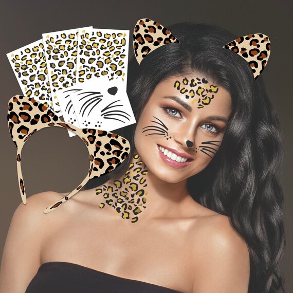 Leopard Temporary Tattoos and Fur Ears black and Gold - Etsy