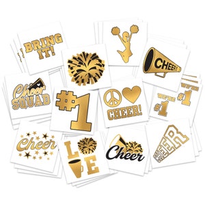 Gold Cheer Temporary Tattoos (36-Pack) | Skin Safe | MADE in the USA | Removable