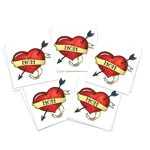 Mom Heart Temporary Tattoos (10-Pack) | Skin Safe | MADE in the USA| Removable