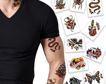 American Traditional Pack Temporary Tattoos | Pack of 10 | Skin Safe | MADE in the USA | Removable