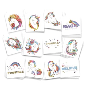 Unicorn Temporary Tattoos (36-Pack) | Party Favors | Full Color with Gold Sparkles