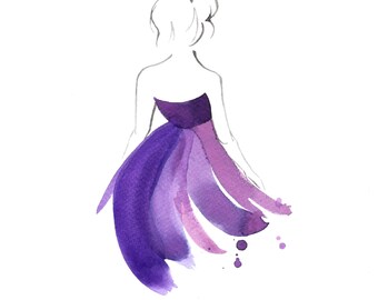 Aquarelle Violette Art Mural de Mode — Femme Impression au trait — Aquarelle au trait — Aquarelle Minimale — Décor mural au-dessus du lit — Affiche de mode