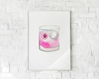 Cocktail aquarelle no 7 Art Print, Cocktail Sketch, Cocktail Art, Bar Cart Decor, Cocktail Painting, Drink Poster Art Print, Cute Cocktail