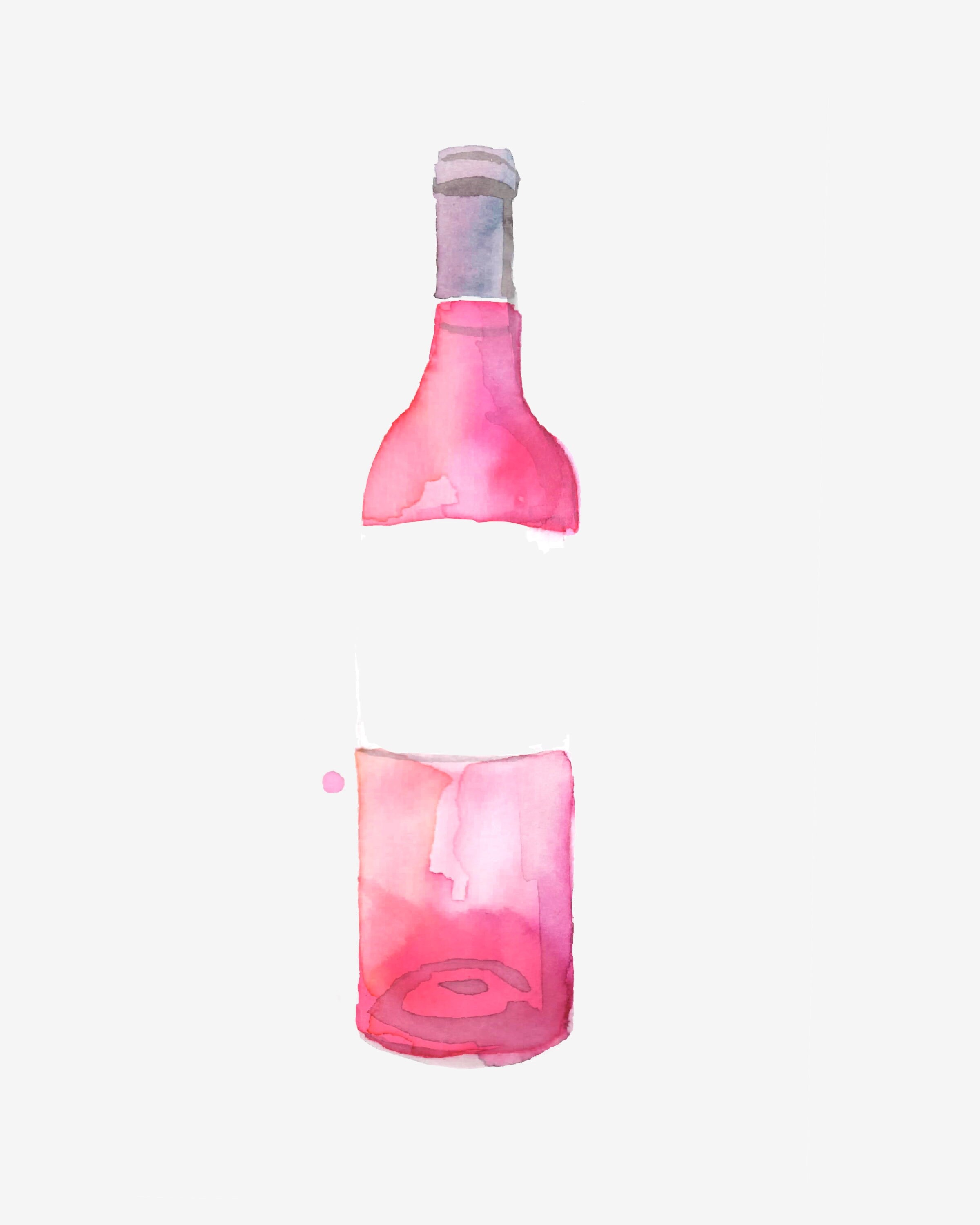 Rosé Wine Bottle No 4 Watercolour Fine Art Print, Wine Painting, Bar