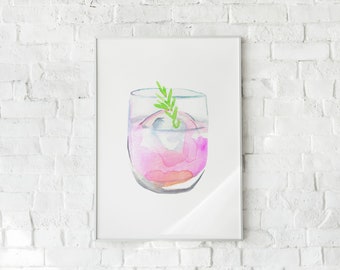 Cocktail aquarelle no 3 Art Print, Cocktail Sketch, Cocktail Art, Bar Cart Decor, Cocktail Painting, Drink Poster Art Print, Cute Cocktail