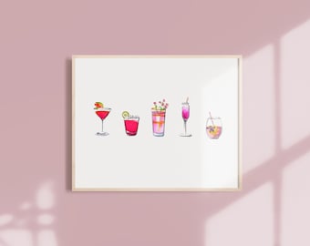 Impression d'art aquarelle cocktails n° 1, croquis de cocktail, art du cocktail, illustration aquarelle, illustration aquarelle, cocktail mignon
