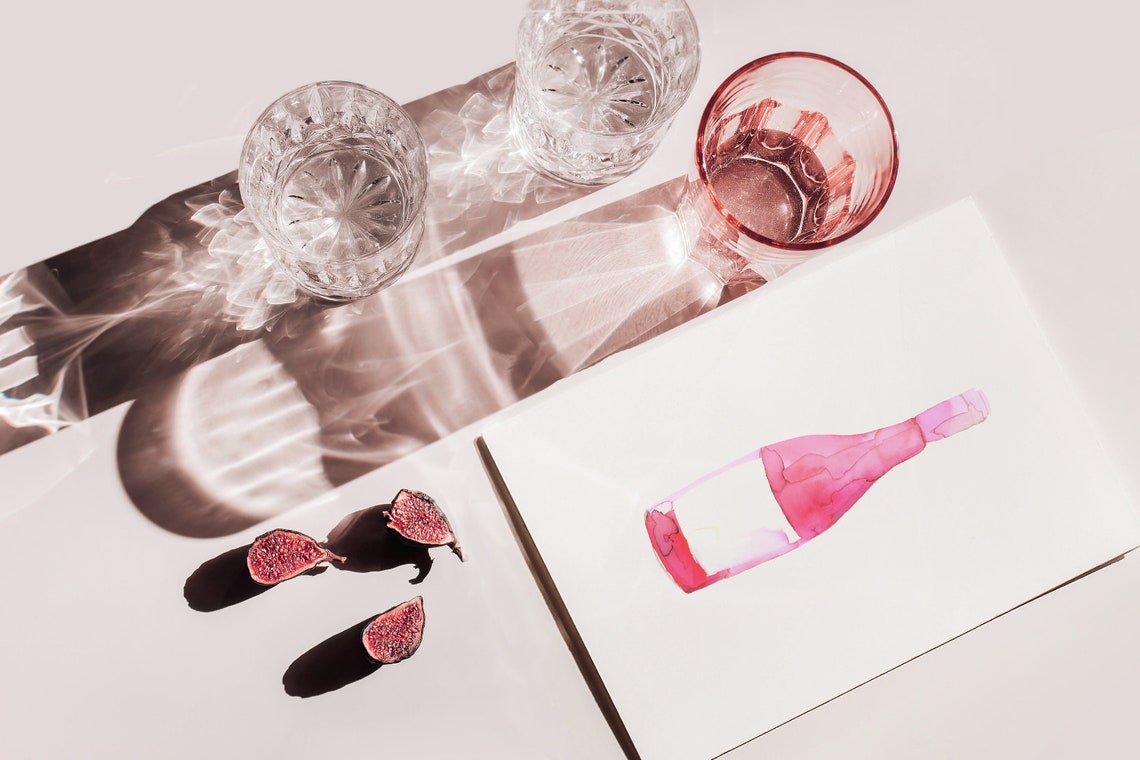 Rosé Wine Bottle No 1 Watercolour Fine Art Print Wine Etsy