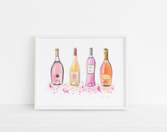 Rosé Wine Confetti Aquarelle Art Print, Croquis de vin, Bar Cart Art, Illustration aquarelle, Illustration aquarelle, Rosé toute la journée,