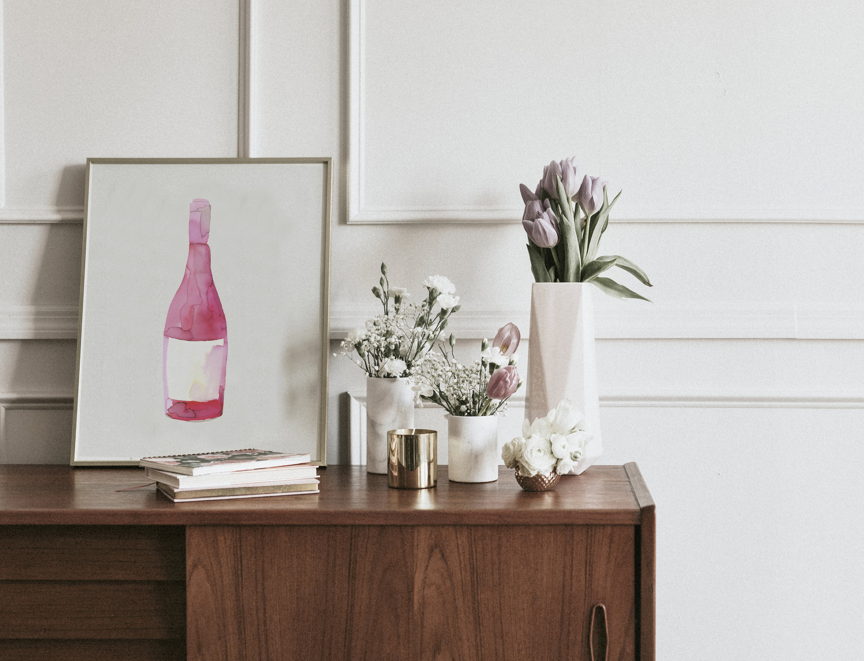 Rosé Wine Bottle No 1 Watercolour Fine Art Print Wine Etsy