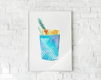 Impression d'art aquarelle cocktail no 1, croquis de cocktail, art du cocktail, déco de chariot de bar, peinture de cocktail, impression d'art affiche boisson, cocktail mignon