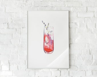 Cocktail aquarelle no 8 Art Print, Cocktail Sketch, Cocktail Art, Bar Cart Decor, Cocktail Painting, Drink Poster Art Print, Cute Cocktail