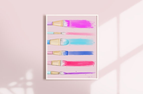 Pink Paint Brushes Fine Art Print, Art Supplies, Kids Art Room